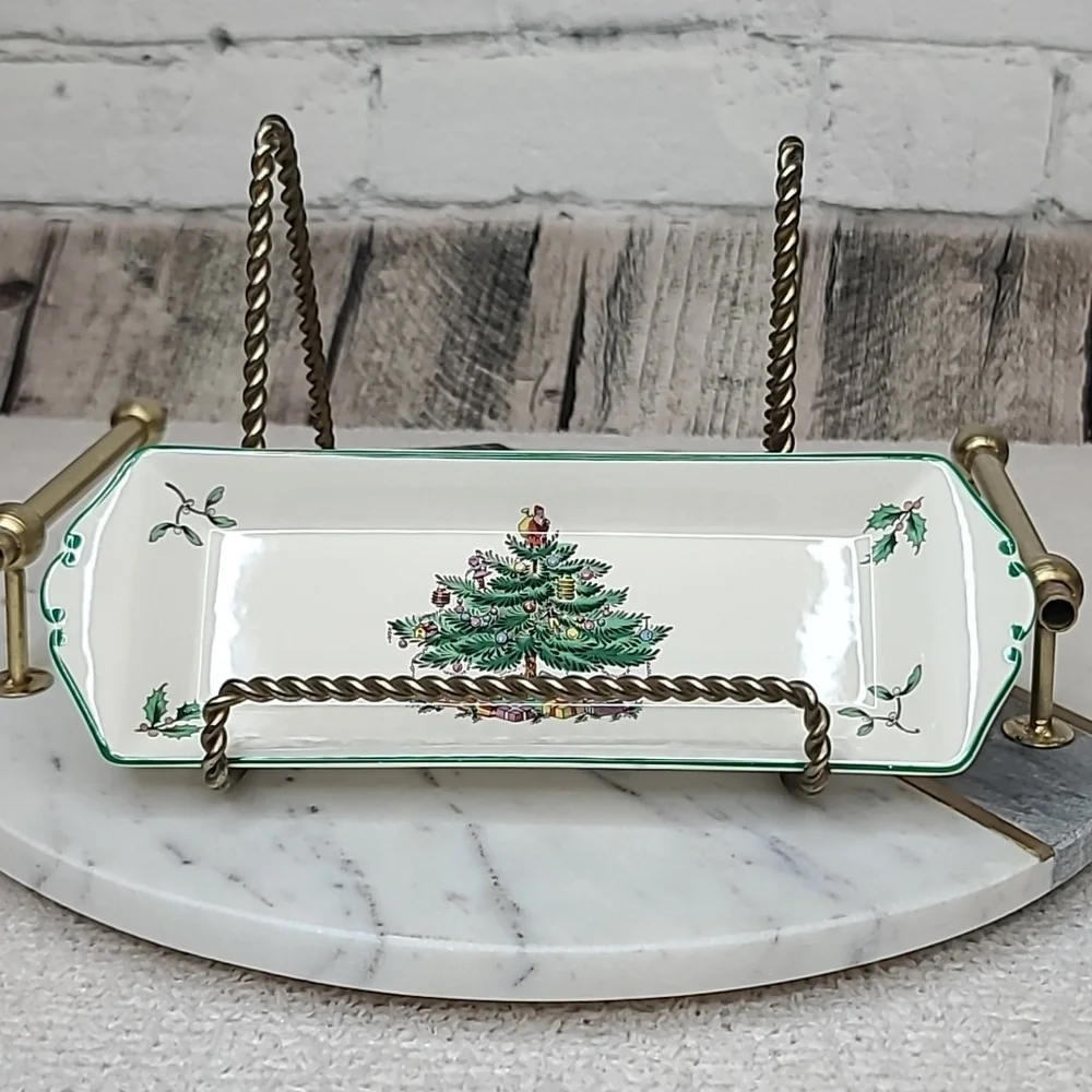 Spode Christmas Tree Vintage Collectible Ceramic Rectangle Cracker Serving Tray